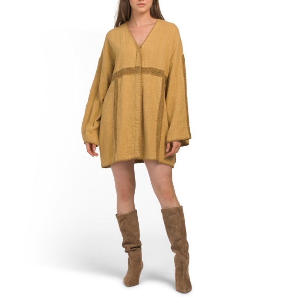 Maurie and Eve Yellow Cotton Boho Run with Me Mini Dress, Womenโs Size 6